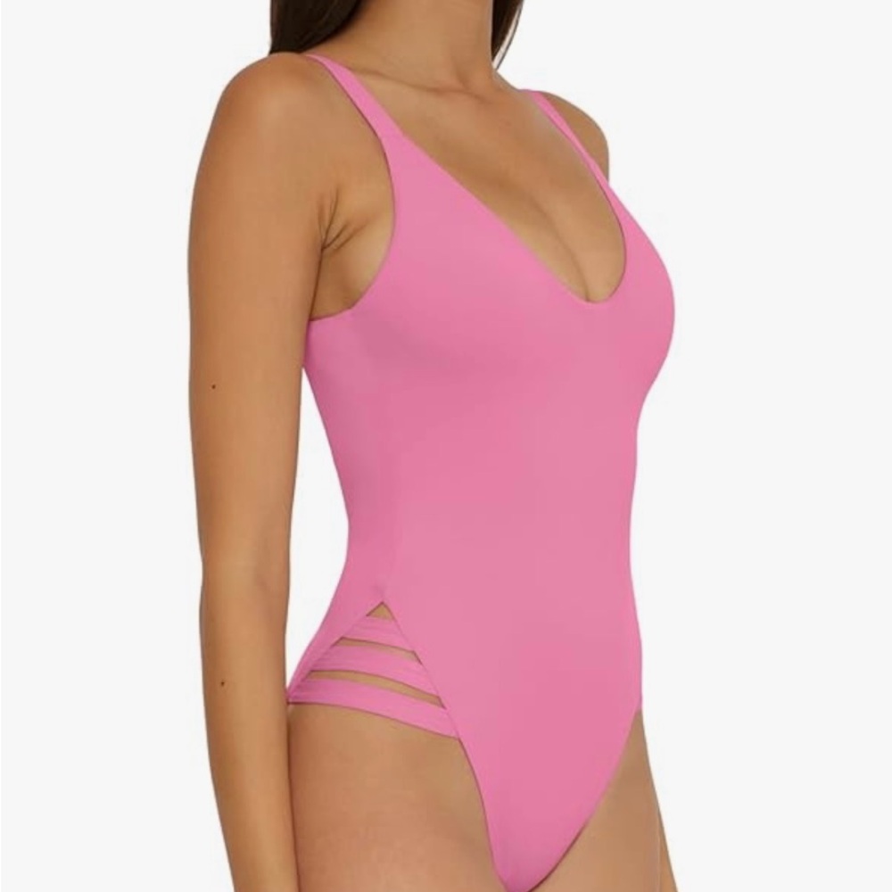 Becca Color Code Leg Inset One-Piece Swimsuit Small Pink New Retail $128 - Picture 2 of 4